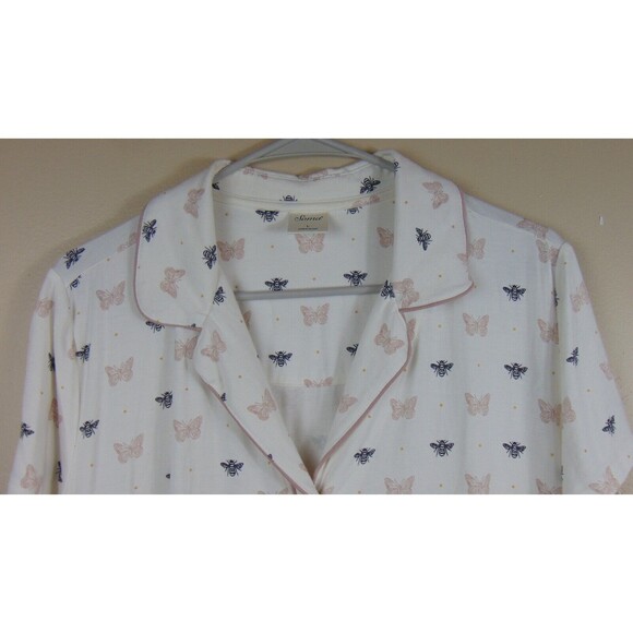 Soma Sleep Shirt Women's Large Button Front Bee / Butterfly Print Short Sleeve - Picture 2 of 6